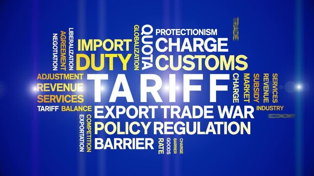 Tariff animated word cloud-text design animation tag kinetic typography seamless loop.