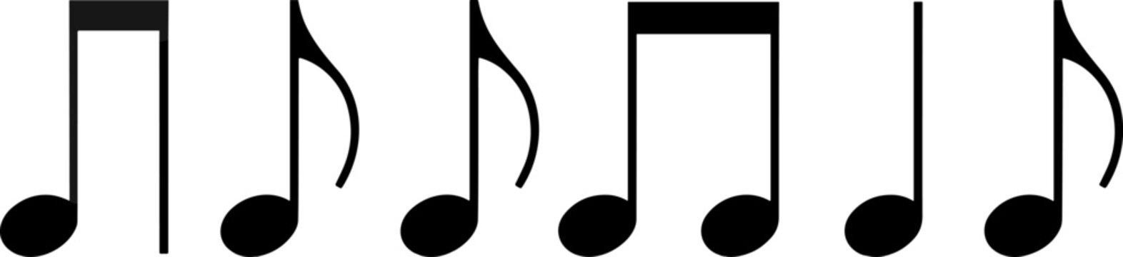Musical notes collection quarter eighth and half notes black and white illustration
