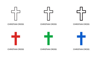 Fototapeta premium Christian Cross Line Icon Set for Faith, Religion, Spirituality, Church Symbols, Worship and Religious Education Outline Vector Collection