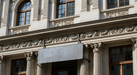 Obraz premium Close-up of ornate building facade with columns and windows