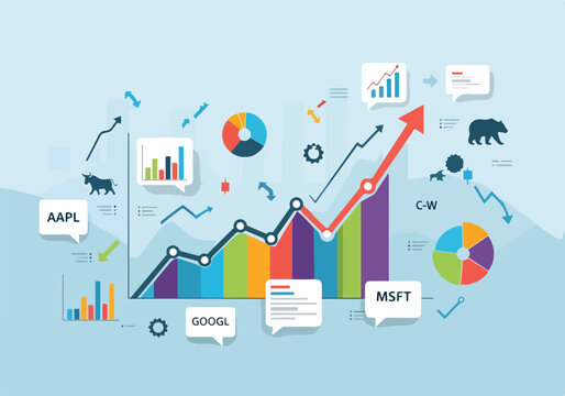 A colorful infographic displaying stock market data