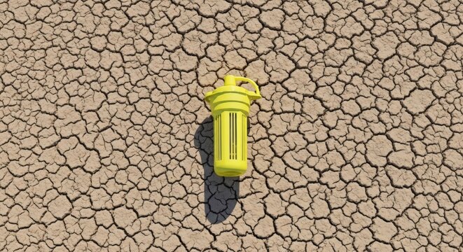 Yellow fire hydrant dry cracked earth.