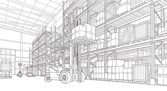 Industrial factory interior with complex machinery setup.
