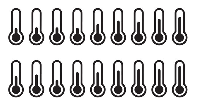 Thermometer scale icon set showing different temperature levels for technical reports.