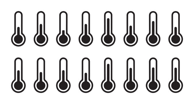 Thermometer scale icons representing different temperature levels for climate applications.