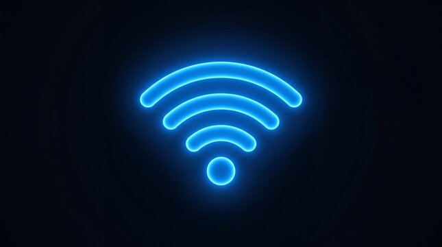 Glowing neon blue wireless internet connectivity symbol radiating on a dark background to represent modern digital communication 4k video