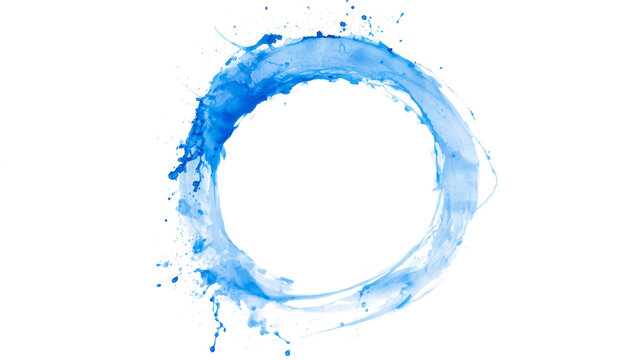 Blue Watercolor Ring with Expressive Splashes Isolated on White