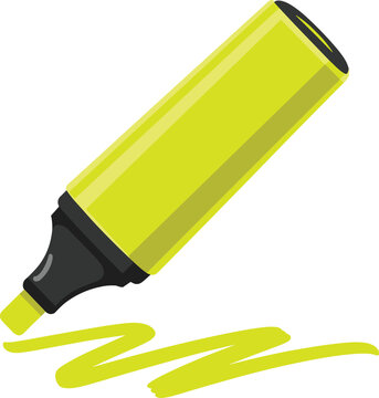 Yellow highlighter marker pen vector on white background.