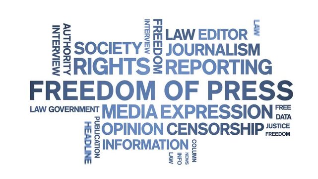 Freedom of Press animated word cloud-text design animation tag kinetic typography seamless loop.