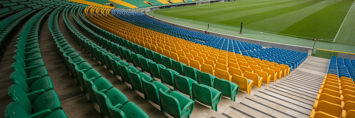Naklejka premium Curved Stadium Seating Overlooking Green Playing Field
