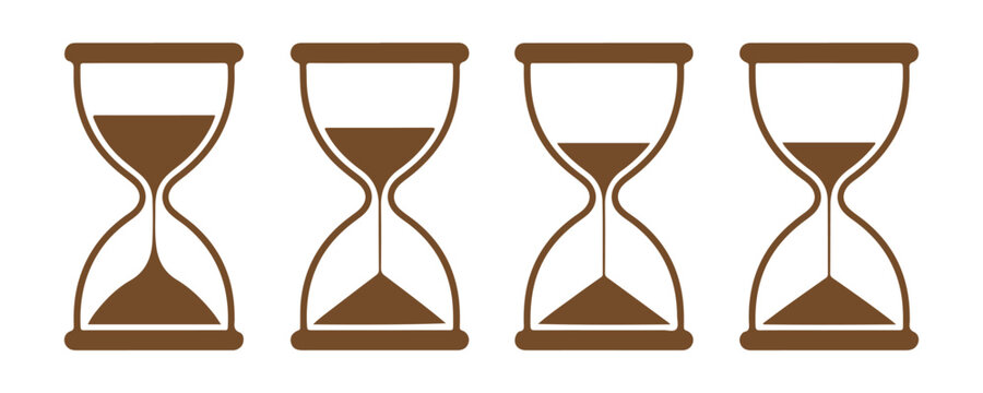 Brown hourglass icons in sequence representing duration of time and historical measurement tools vector.