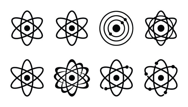Atomic Structure Icons, Science Symbols, Nuclear Energy Graphics, Chemistry Elements