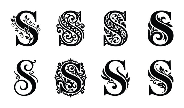 Elegant Monogram 'S' Vector Collection: Ornate Flourishes, Floral Accents, Decorative Initials, Classic Typography