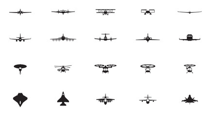 Collection of various flying machine silhouettes for graphic design. © Tamanna