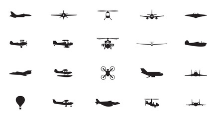 Aviation set plane vector icon illustration aircraft background modern flight fly transport. © Tamanna