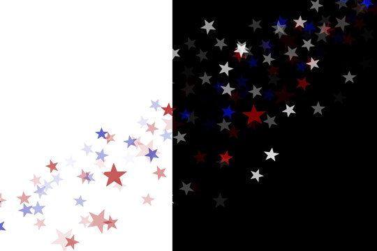 Abstract Patriotic Background with Red, White, and Blue Stars on Dark Backdrops