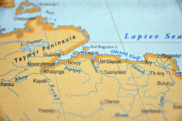Obraz premium Nordvik on World Map with Soft Blurred Background – Minimal Geographic Focus Concept