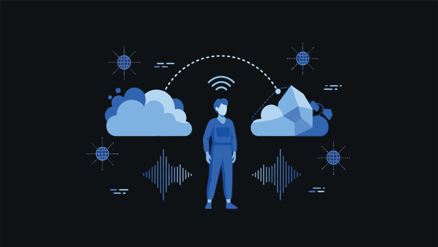 Cloud Computing and Data Migration Concept Vector Illustration with Character Connected to Database Server Infrastructure, Flat Design Network System Network Concept Artwork
