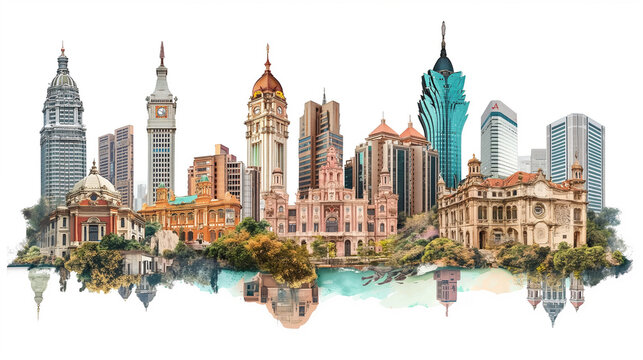 Macau, Travel Collage of famous places. Element for Advertisement, postcard, poster