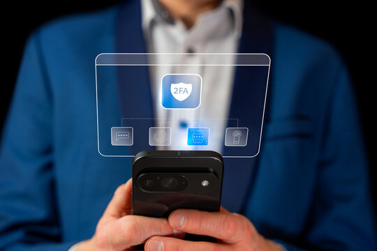 Businessman Using Smartphone Two-Factor Authentication App for Mobile Security and Biometric Login