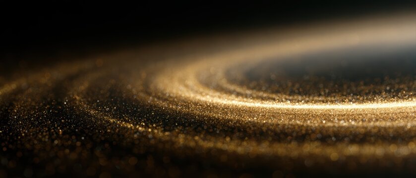 Golden particles spiraling through dark cinematic air, premium luxury celebration background with glowing sparkle trails