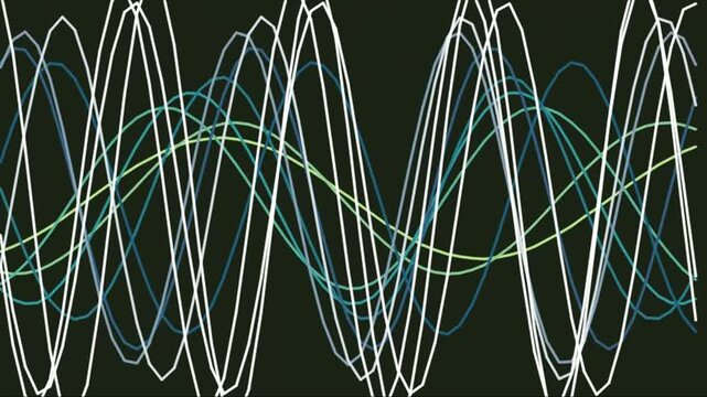 Abstract waveform visualization with overlapping lines on dark background