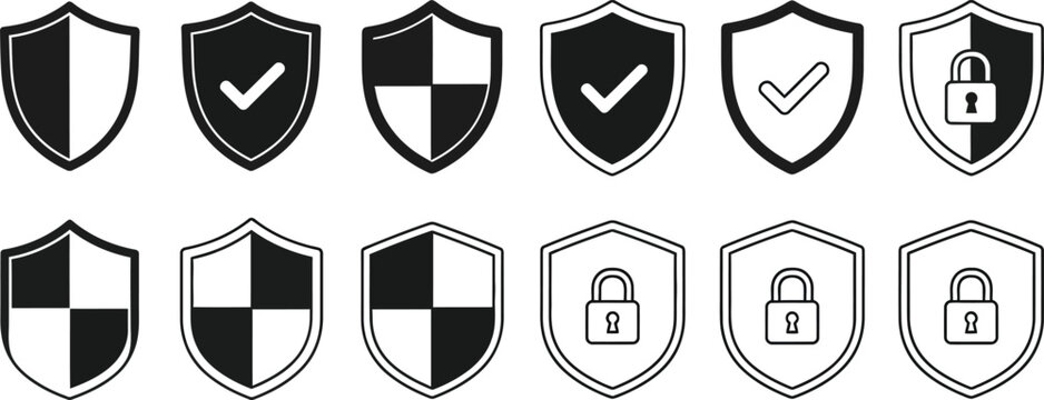 Shield and lock icons for security and protection concepts