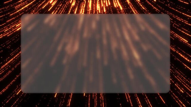 A beautiful gold glassmorphism background captures glowing blue particle tracks swirling smoothly. The translucent frosted card layout provides an elegant modern interface design.