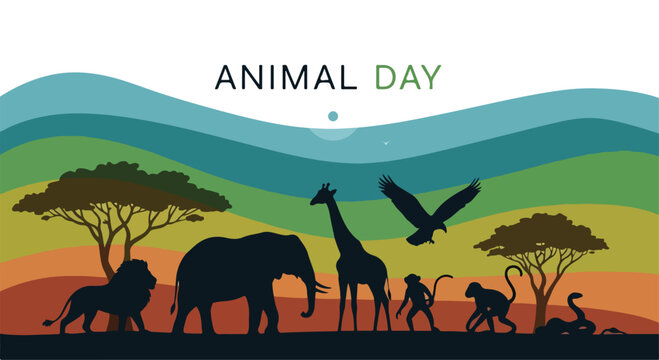 Colorful Animal Day poster with silhouettes