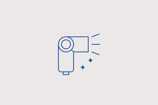 Compact electronic flash gun speedlight emitting light beams line icon for professional photography studio equipment store, night shooting accessories. Dynamic vector illustration for illumination.