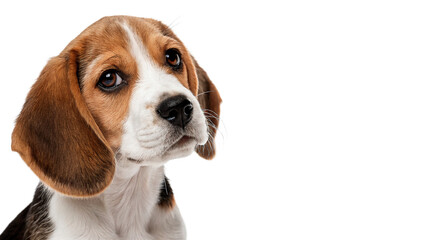 Cute small beagle puppy dog profile portrait looking sideways isolated on transparent background cut out © Ivan