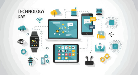 A technology-themed graphic celebrating Technology Day with various devices © Itachi