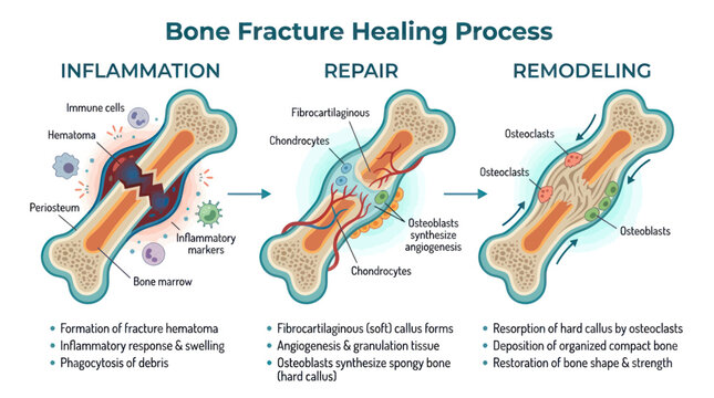 Bone fracture healing process stages medical infographic
