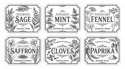 Vintage botanical herb and spice label collection with sketches © Berlin