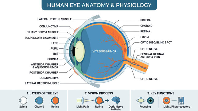 Human eye anatomy and physiology diagram with labels