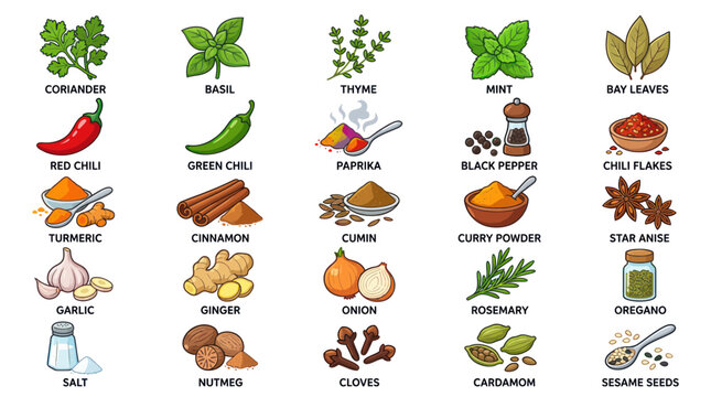 Collection of culinary herbs and aromatic spices for cooking