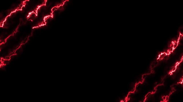 Red electric lightning corner border overlay with glowing energy sparks electricity