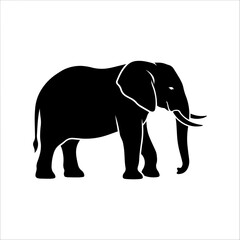 Fototapeta premium Elephant Silhouette On White Background Minimalist Animal Shape