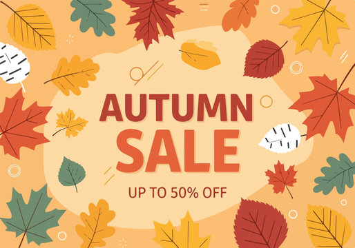 Colorful autumn sale advertisement with leaves and discounts