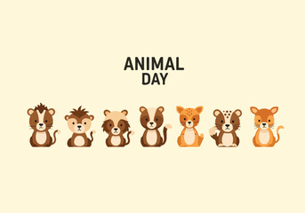 Obraz premium A group of cute cartoon animals celebrate Animal Day