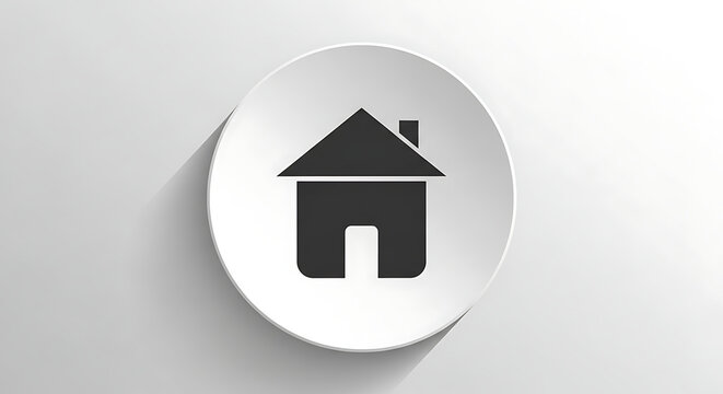 Minimalist black house icon on white circular button with real estate property residential minimalist interface navigation mortgage building architecture