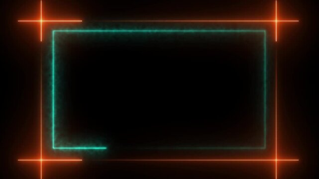 Neon glowing frame overlay with animated cyan electric border and orange corner markers