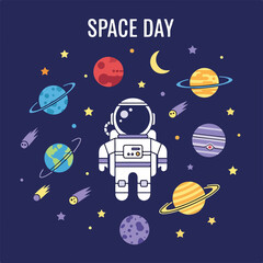 Astronaut surrounded by planets and stars on Space Day © Jeremy