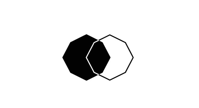 Two overlapping black and white nonagon geometric shapes