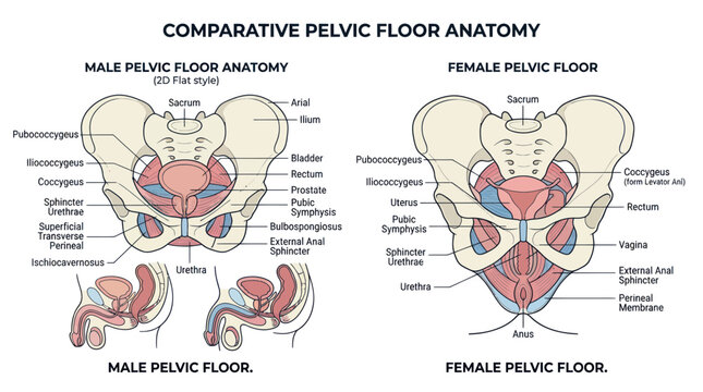 Comparative anatomy of male and female pelvic floor