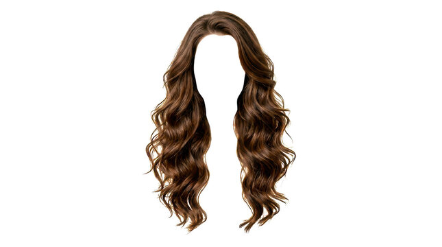 Long wavy brown hair wig for women isolated for beauty and fashion design isolated on transparent background