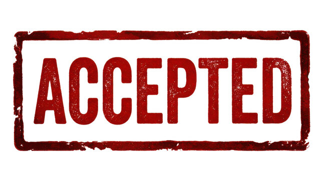 Red rubber stamp with the word accepted inside a rectangular frame isolated on transparent background