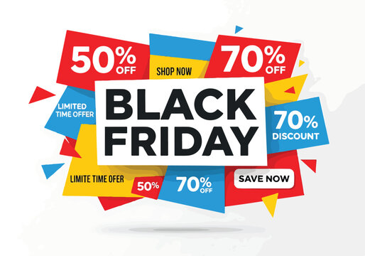 Colorful Black Friday sale advertisement with discounts