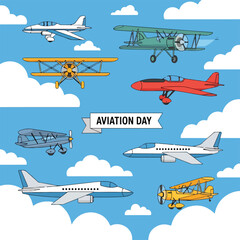 Aviation day cartoon illustration with planes © Jeremy
