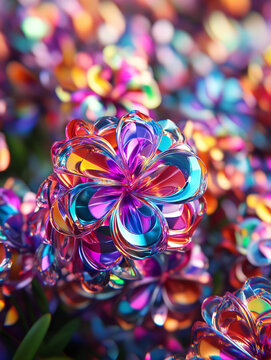 Vibrant 3D Abstract Shapes Melting in Colorful Iridescent Flow